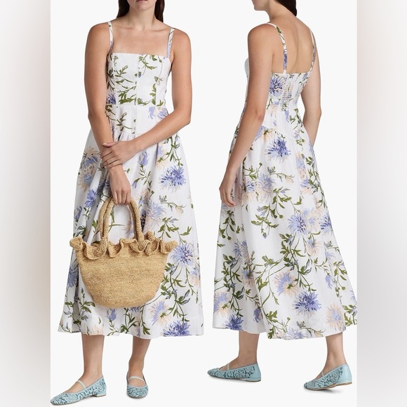 Reformation Dresses & Skirts - New Reformation Katarin Floral Linen A-Line Serenity Print Midi-Dress sz 12